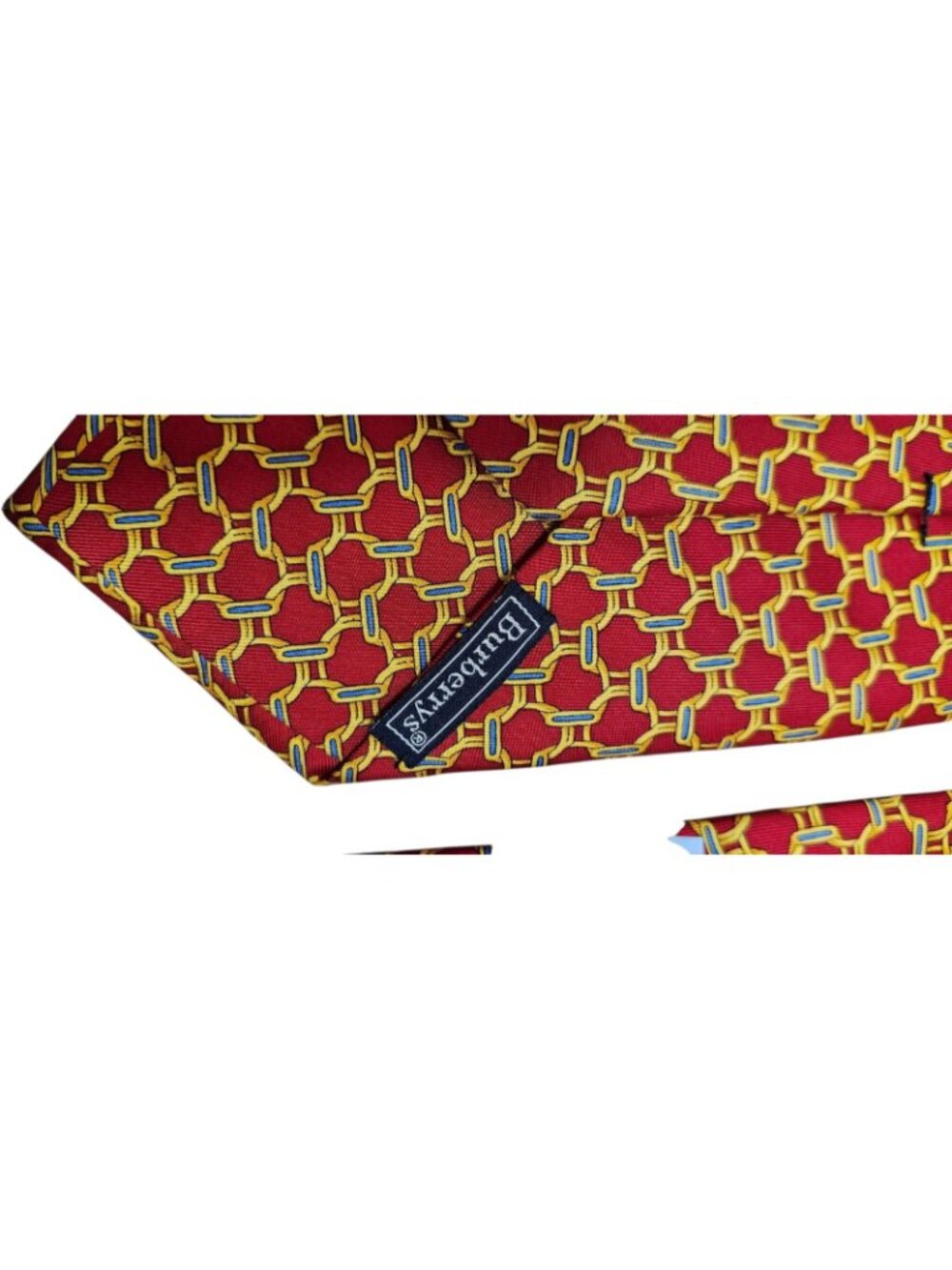 Vintage Burberrys London 100% Silk Red Gold Blue Geometric Chain Tie USA - Picture 7 of 8